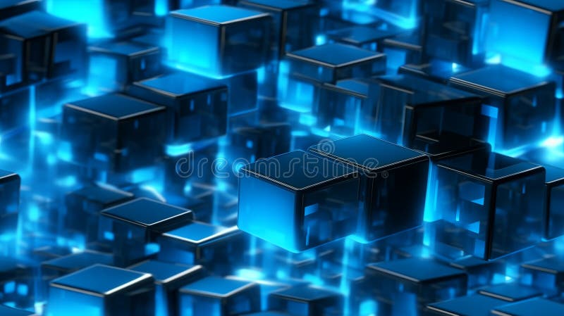 Futuristic Blue Cubic Blocks Design Pattern Wallpaper Stock
