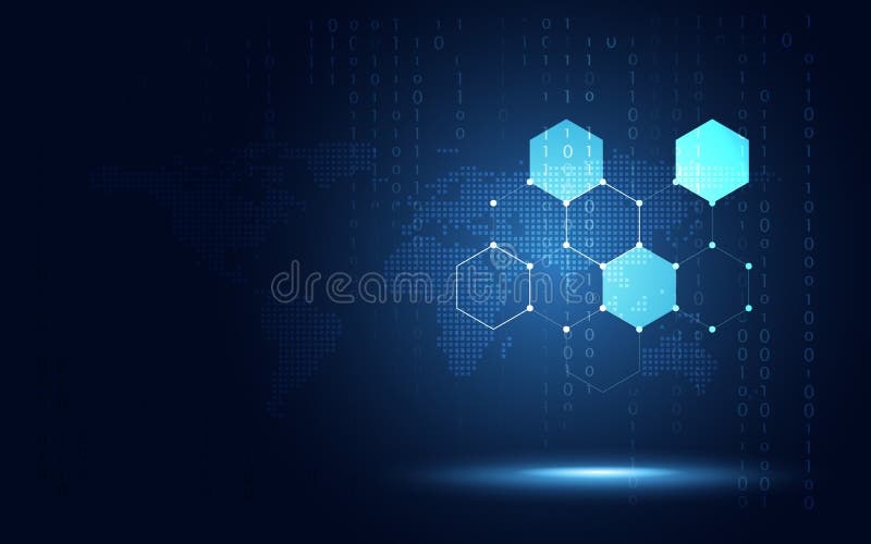 Futuristic blue hexagon honeycomb abstract technology background. Artificial intelligence digital transformation and big data royalty free illustration