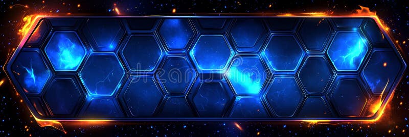 Futuristic Blue Hexagon Mesh On Dark Background With Light Connection And Luminous Digital Stream stock illustration