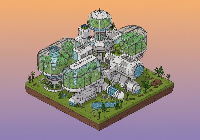 Futuristic botanical facility featuring interconnected glass domes vector illustration