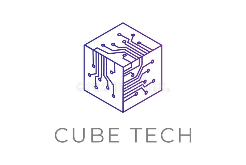 Futuristic Box Cube Digital Electronic Circuit Chip for Smart Tech Logo royalty free illustration