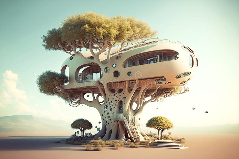 Futuristic building tree house on light background royalty free stock photography