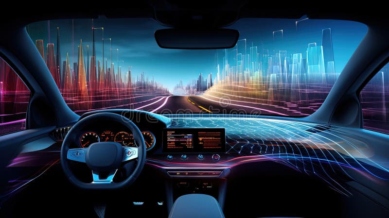 Futuristic car dashboard with graphs and bars for measurement and tuning of self-driving vehicle. Generated AI royalty free stock image