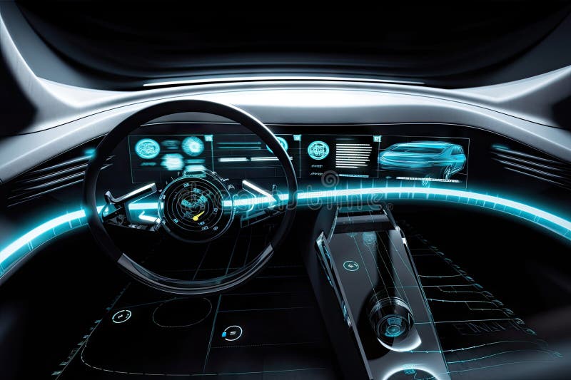 Futuristic Car with Interactive Dashboard, Showcasing the Latest