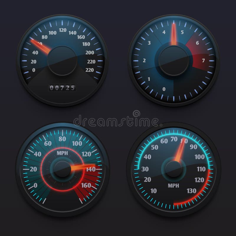 Speedometers, Speed Indicators, Vector Dashboard Stock Vector