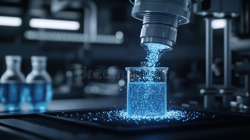 Futuristic Chemistry Lab with Glowing Liquid Experiment in Sterile Environment royalty free illustration