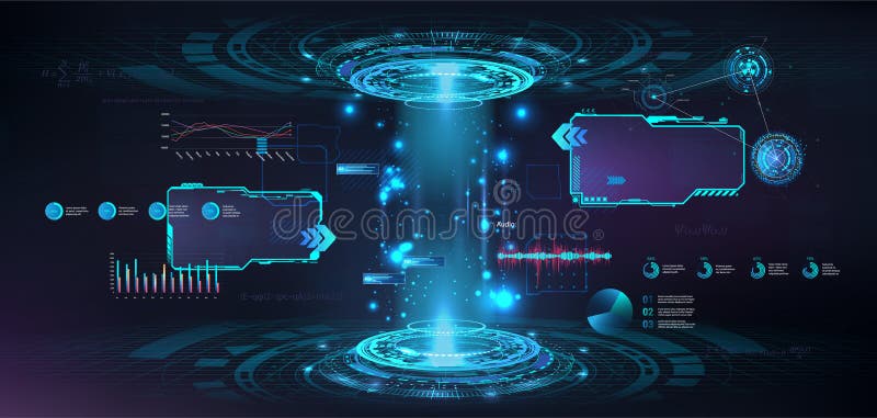 Futuristic Circle 3D Lab with HUD Elements Interface UI, GUI, Web  Presentation. 3D Stage Hologram with Glow, Light Stock Vector -  Illustration of storm, blue: 218245582