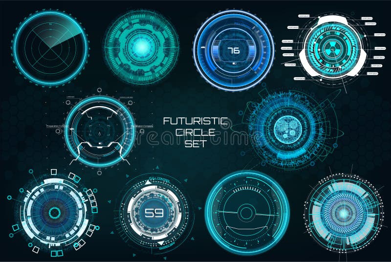 Futuristic Circles, Full color HUD Elements Set. vector illustration