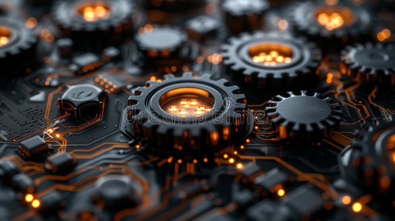 Futuristic Circuit Board with Paper Gear for Digital Tech Concept vector illustration