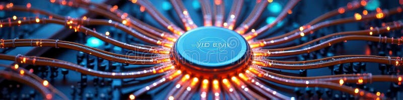 Futuristic circuitry: converging copper wires and central processor stock photography