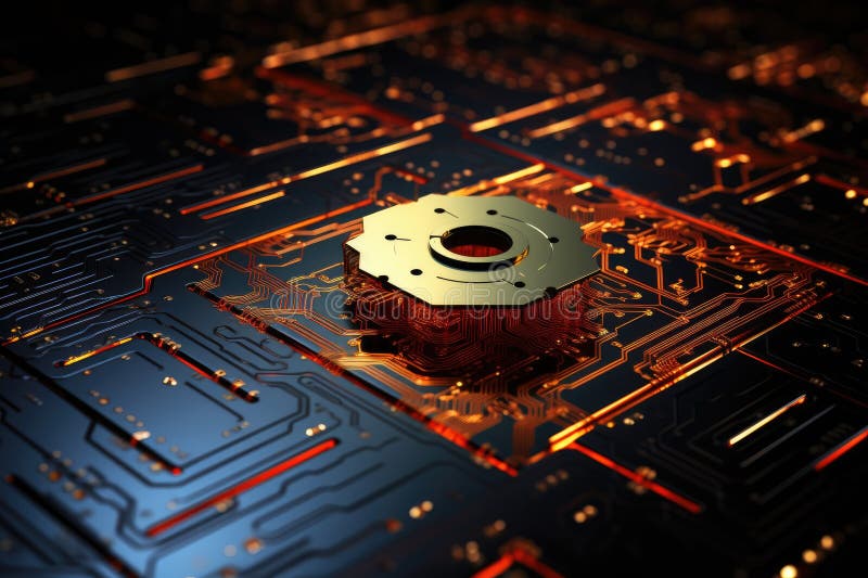 A futuristic city with a circular clock in the middle, cutting-edge quantum encryption vector illustration