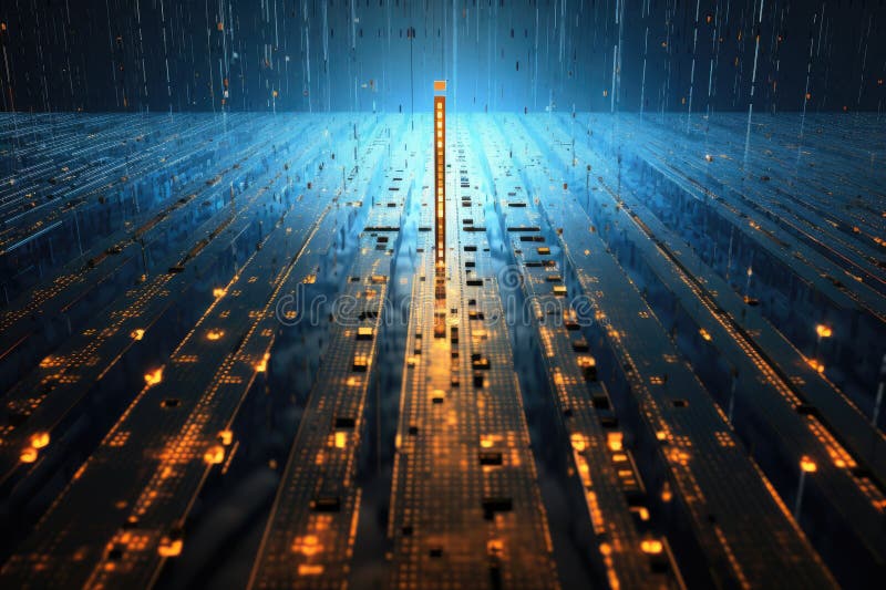 A futuristic city with a circular clock in the middle, cutting-edge quantum encryption stock illustration