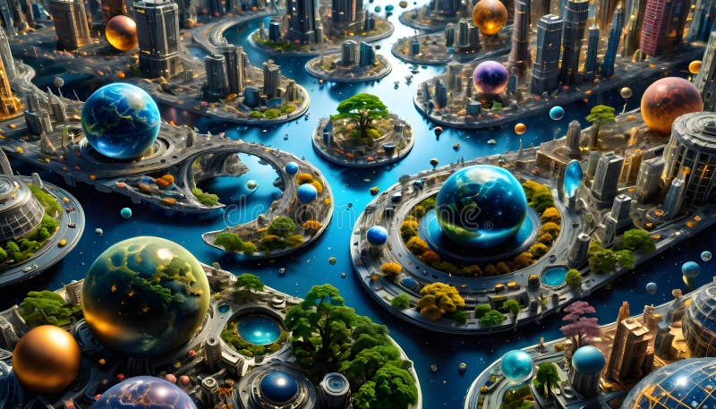 Parallel Worlds Interconnected: A Futuristic Multidimensional Cityscape