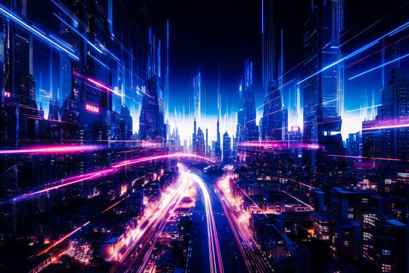 Futuristic Cityscape Of The Metaverse With Skyscrapers Stock