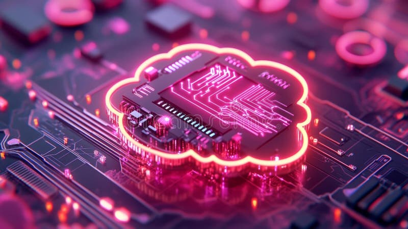 Futuristic Cloud Computing Concept with Circuit Board stock illustration
