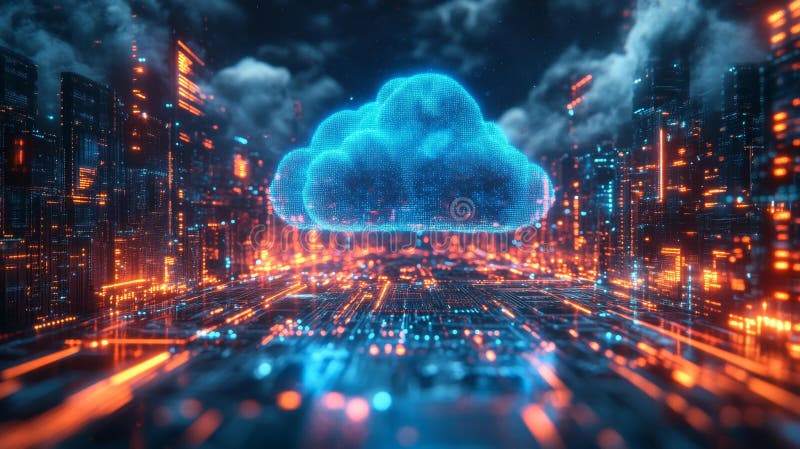 Futuristic Cloud Computing Concept in Cityscape – Generative AI vector illustration