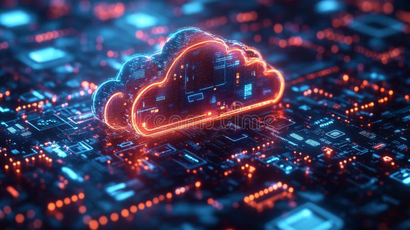 Futuristic Cloud Computing Data Network Generative AI stock illustration