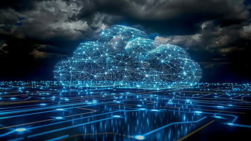 Futuristic Cloud Computing Network with Digital Connections stock illustration
