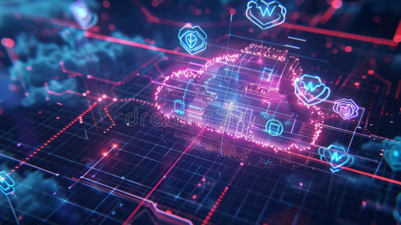 Futuristic Cloud Computing Network, Generative AI royalty free illustration