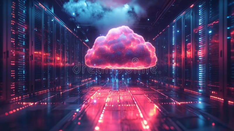 Futuristic Cloud Computing Server Room Generative AI vector illustration