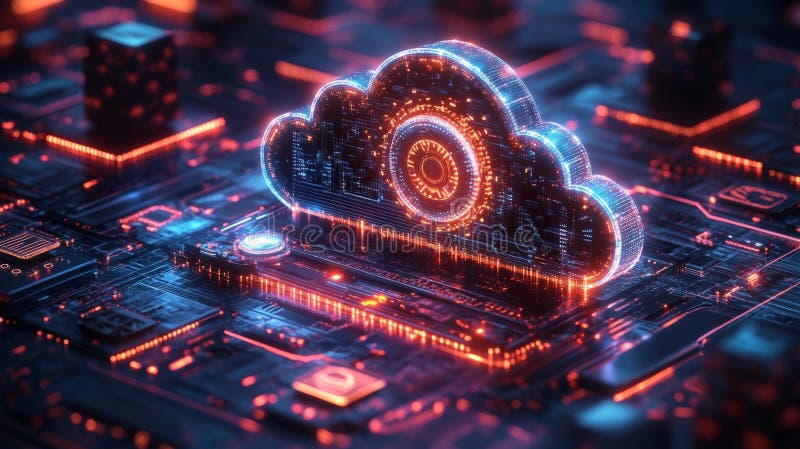 Futuristic Cloud with Glowing Circuits royalty free illustration