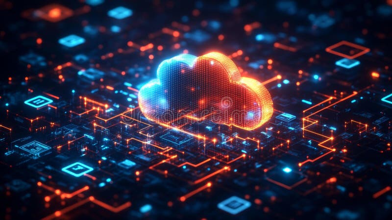 Futuristic Cloud Technology Illustration Generative AI stock illustration