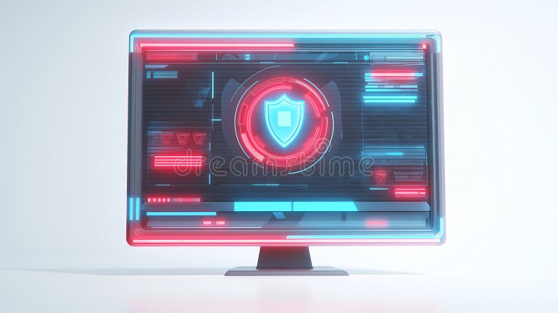 Futuristic Cybersecurity Alert Interface with Glowing Red and Blue Signals royalty free illustration