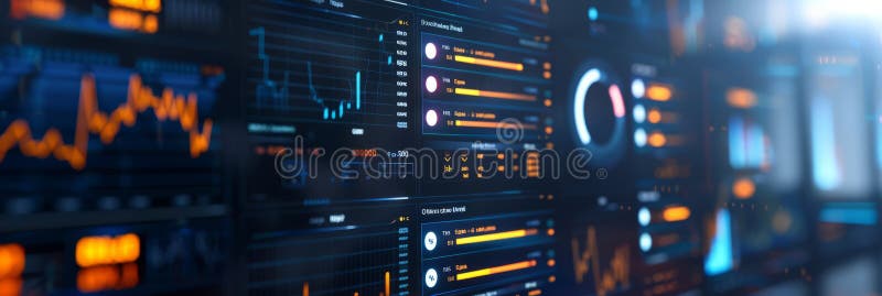 A futuristic computer monitor showing a dynamic, abstract network monitoring dashboard with pulsing graphs and data royalty free stock photography