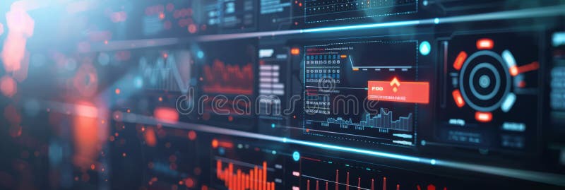 A futuristic computer monitor showing a dynamic, abstract network monitoring dashboard with pulsing graphs and data royalty free stock photos