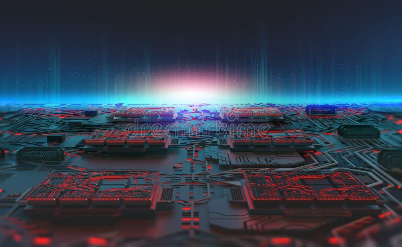 Futuristic computer panel, digital circuit and quantum processor concept vector illustration