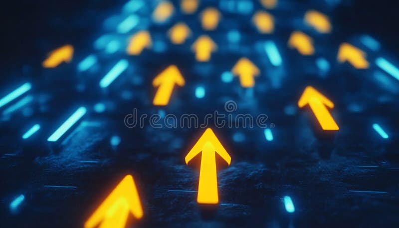 Futuristic Concept of Technological Advancement with Illuminated Pathway and Growth Arrow Trends vector illustration