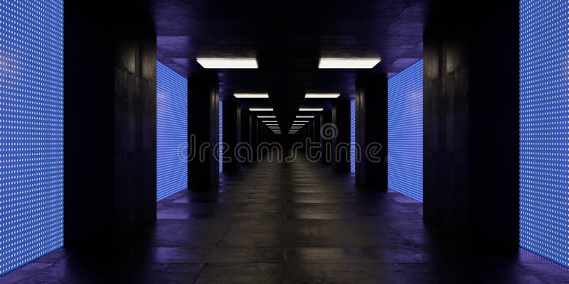 Futuristic Corridor with Blue Lights royalty free stock photo