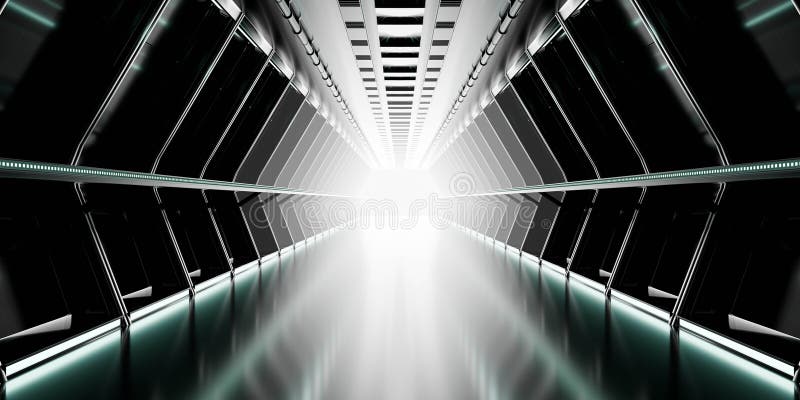 Futuristic corridor with bright light stock photos