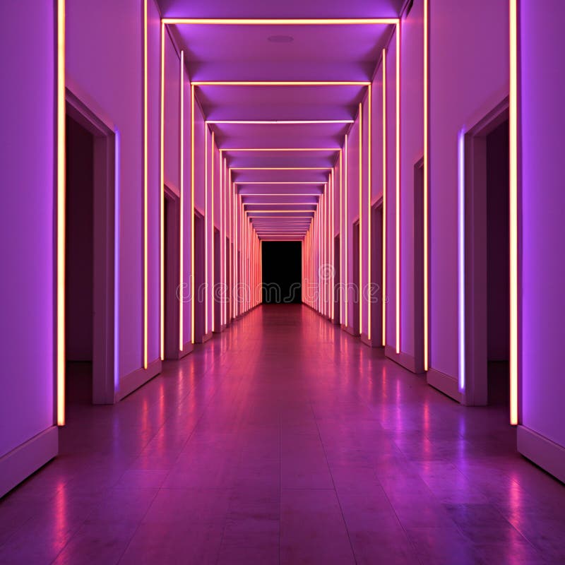 Futuristic corridor with glowing neon lights vector illustration