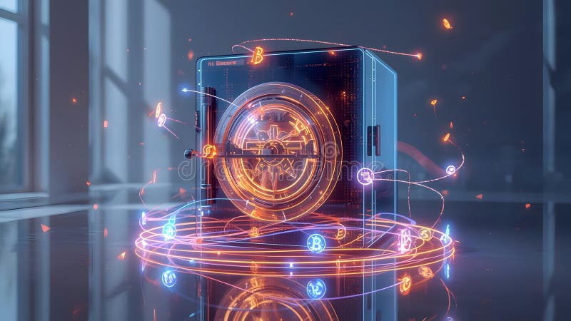 Futuristic Cryptocurrency Safety Vault with Digital Neon Security ...