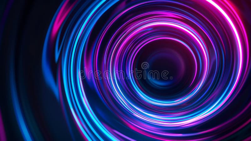 Futuristic cyber aesthetic with vibrant neon light spirals creating a mesmerizing visual vortex stock illustration