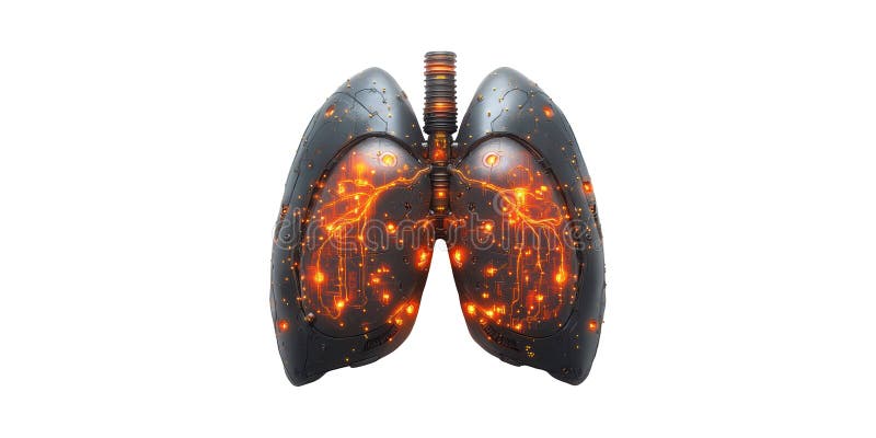 Futuristic Cybernetic Lungs With Glowing Circuitry. Advanced Technology And Artificial Intelligence Concept Isolated On. Artificial intelligence lungs stock images, royalty-free photos and pictures