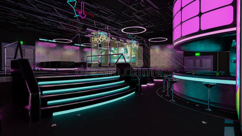 3D Rendering of a Futuristic Cyberpunk Nightclub Interior and Bar Stock  Illustration - Illustration of lights, rendering: 228065149
