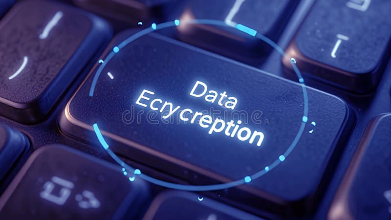 Futuristic cybersecurity data encryption key press digital technology high tech network protection. Data encryption key press royalty free illustration