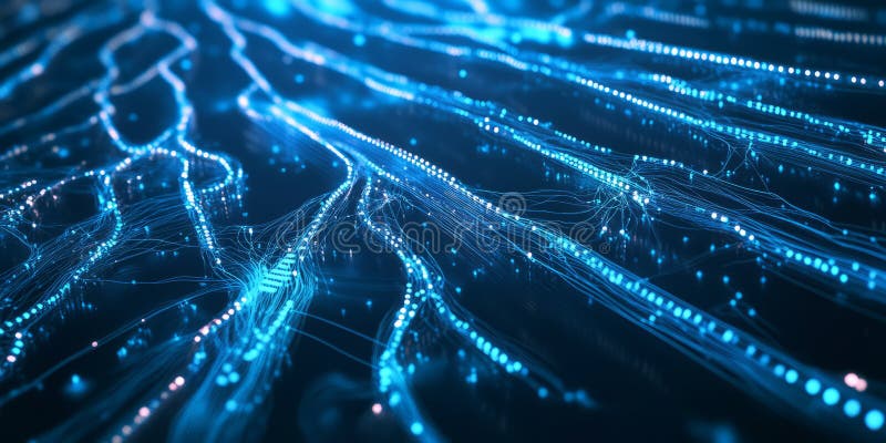 A futuristic 3D background of a colossal AI supercomputer core, pulsing with electric-blue energy. royalty free stock image