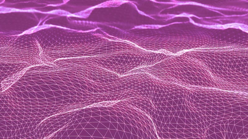 Futuristic 3D plexus bright waving terrain. Animation. Abstract technology background with network connection structure. royalty free stock image