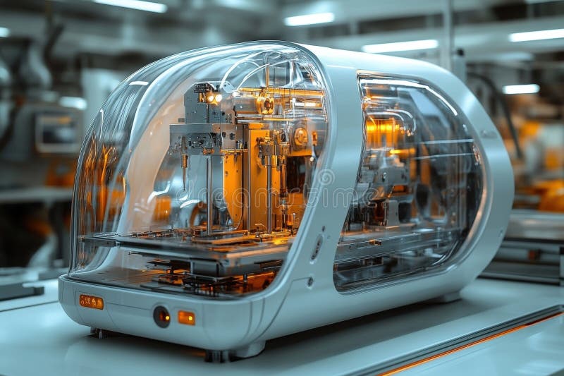 Futuristic 4D printer showcasing advanced technology in a modern production facility royalty free stock photo