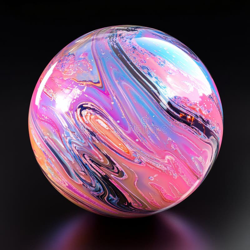 A futuristic 3D rendering of an abstract ball, with a spherical sphere that has a gradient color gradient on black, a royalty free stock photo