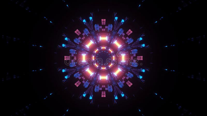 Futuristic 3d rendering illustration with pink blue and orange neon lights royalty free illustration