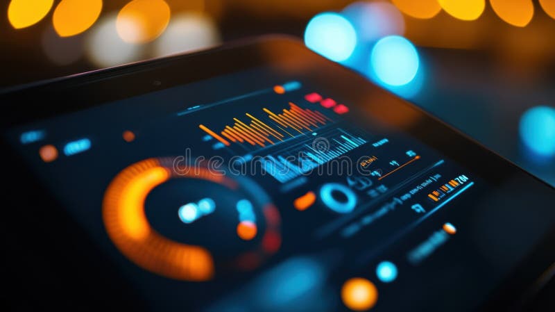 Futuristic dashboard displaying complex data analysis with blurred lights royalty free stock photography