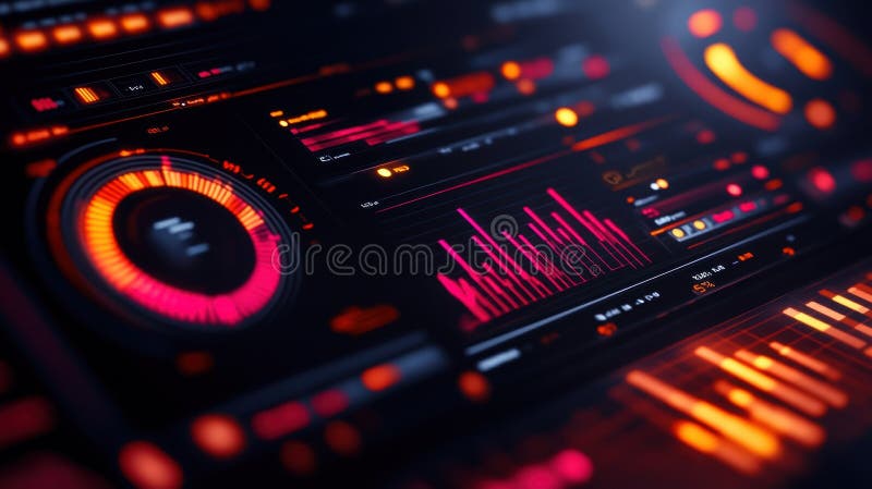 Futuristic dashboard displaying complex data analysis with glowing indicators stock images