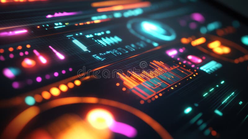 Futuristic dashboard displaying complex data analysis with glowing lights royalty free stock image