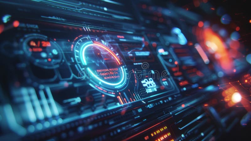 Futuristic dashboard displaying complex data and information in digital environment stock image