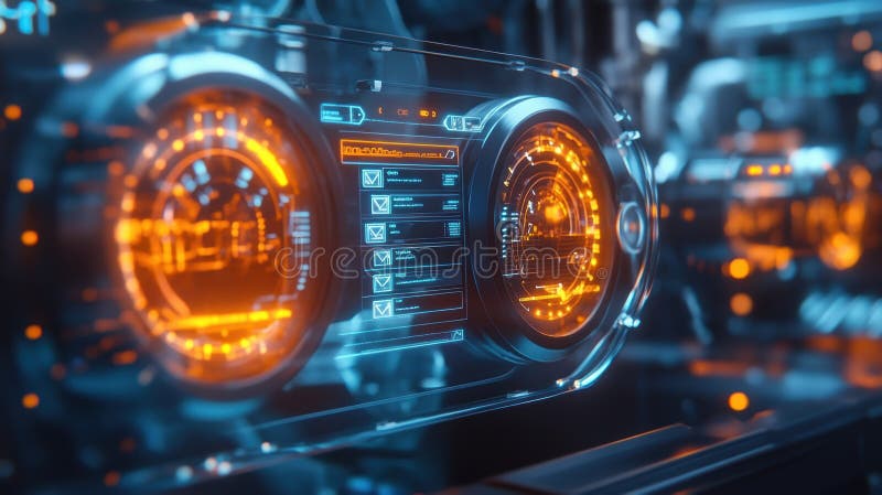 Futuristic dashboard displaying critical information in a spaceship royalty free stock image