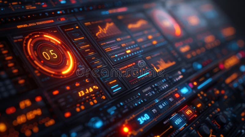 A futuristic dashboard features various data visualizations related to retirement planning including budget tracking royalty free stock image